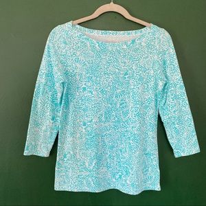 Lily Pulitzer Blue and White Floral Long Sleeve Shirt